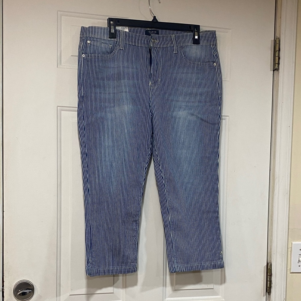 Women's Blue Striped Cropped Jeans